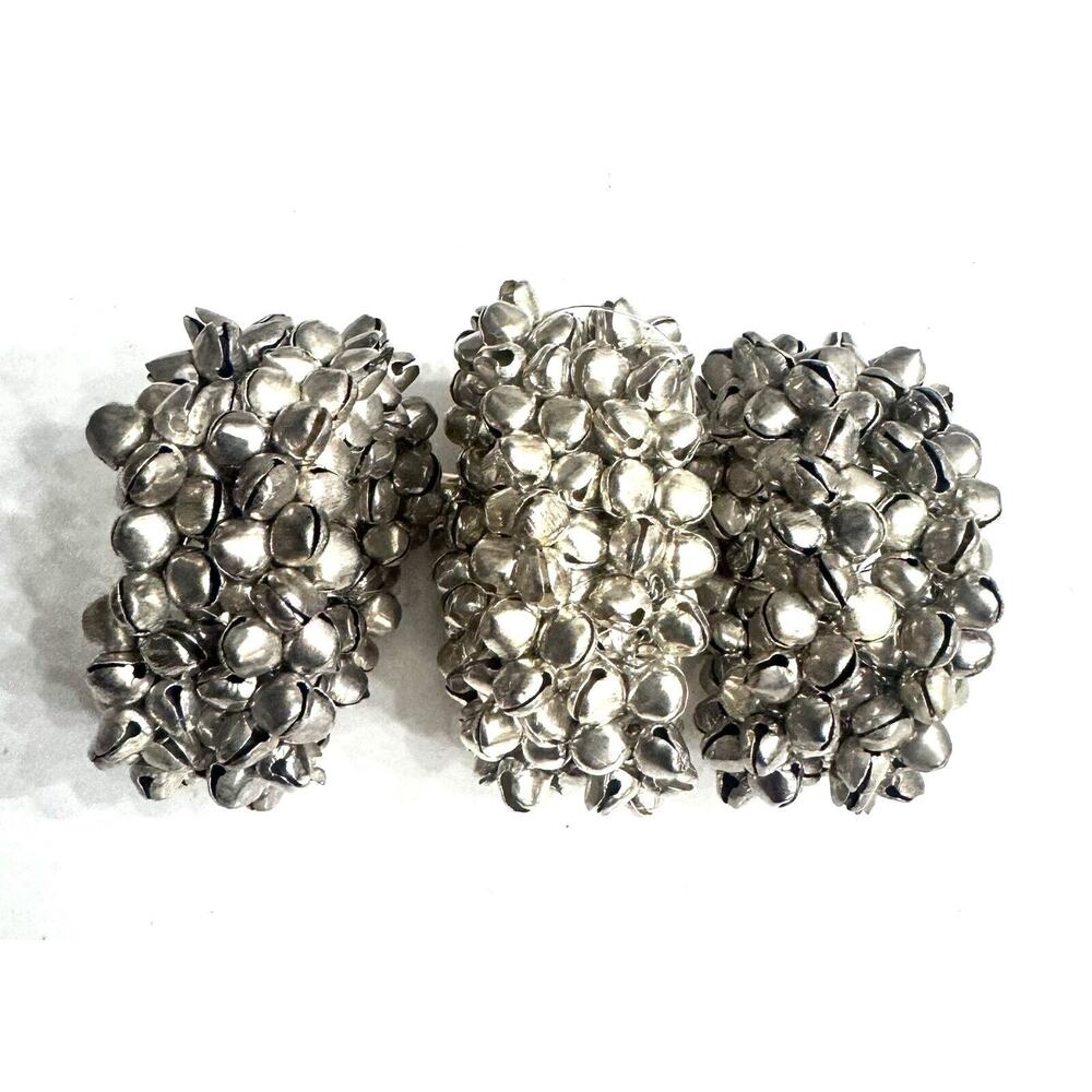 KIM SEYBERT SET OF 3 SILVER JINGLE BELLS NAPKIN RINGS NEIMAN MARCUS